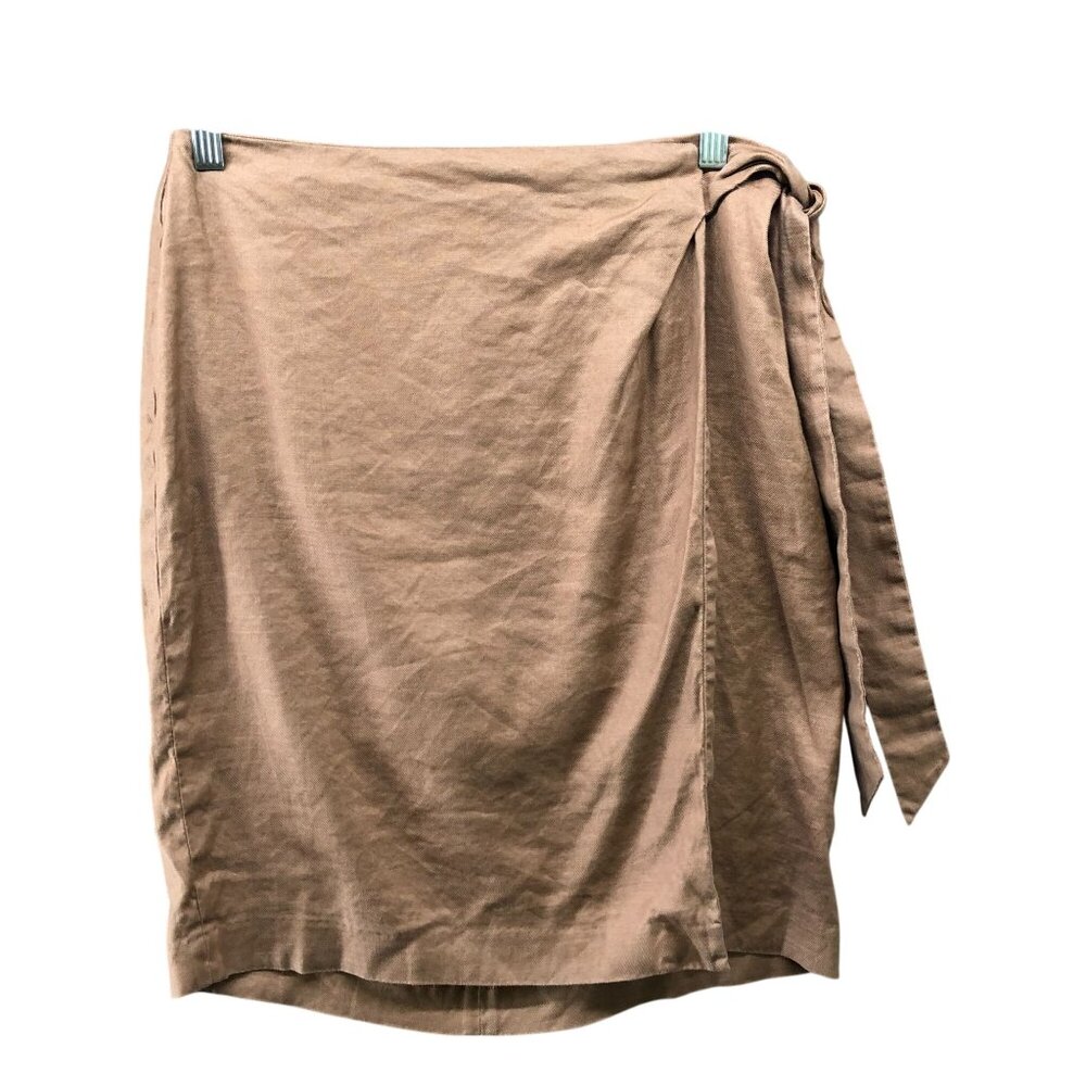 White House‎ Black Market Linen Blend Wrap Skirt Size 10 Tan Brown Pencil WHBM
